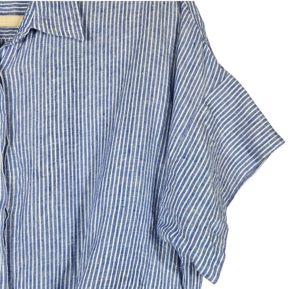 Lauren Ralph Lauren Shirt L Blue White Striped 100% Linen Tie Front Short Sleeve - Picture 6 of 11